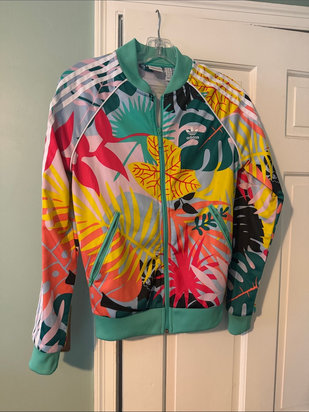 adidas Women's Multicolor Tropical Varsity Track Jacket - Teal Trim